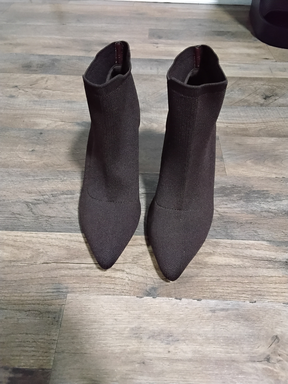 Pointed-Toe Stretch Sock Ankle Boots - Brown